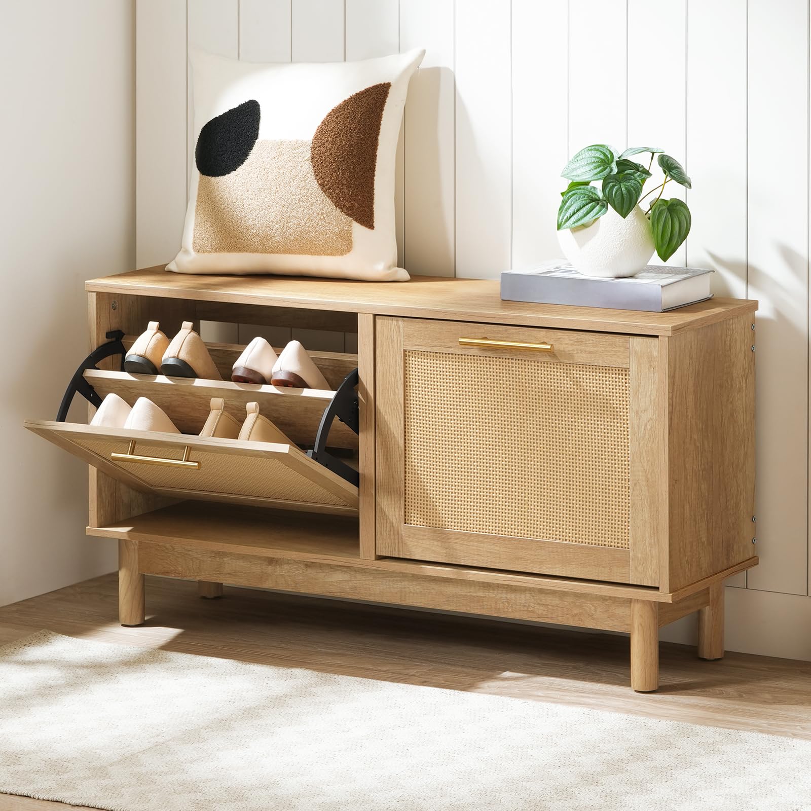 超人気＆希少！TRUCK FURNITURE BENCH AND SHELVES Amazon.com: HOOBRO Shoe Storage Bench Entryway, Rattan-Like